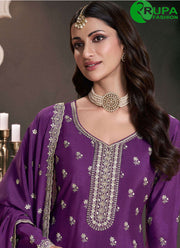 Lovely Purple Color Chinon With Embroidered Work Palazzo Salwar Suit